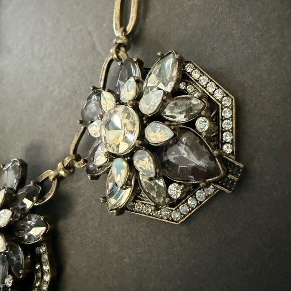 BaubleBar Statement Necklace Crystal Accents Antique Gold-Tone Links Adjustable - Picture 6 of 14